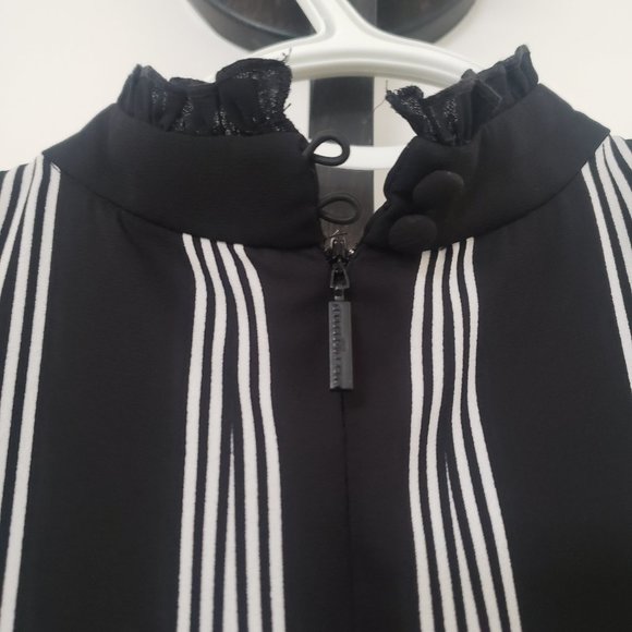[NEW] Karl Lagerfeld Paris Striped Chiffon Dress/Bow Neck/Black Dress (Size 4) - Picture 9 of 11